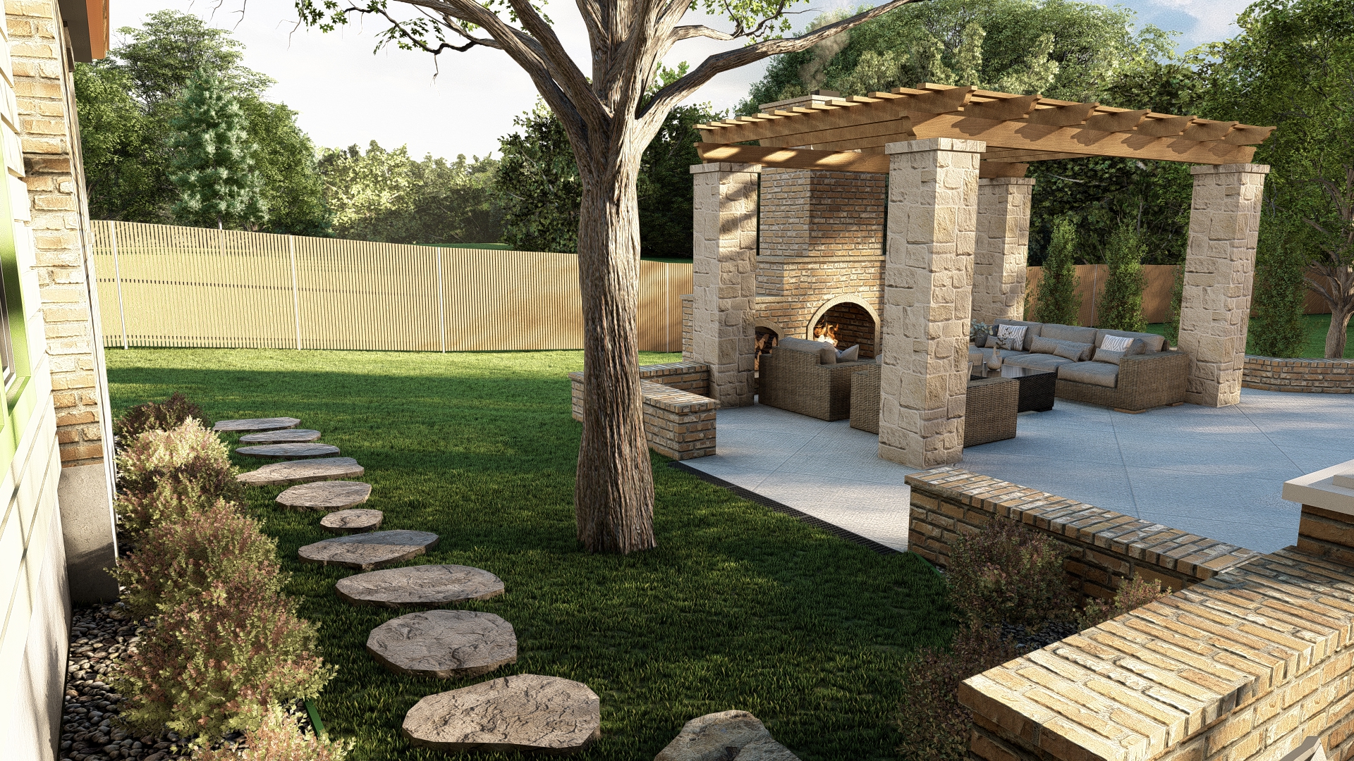 Outdoor living and pool area