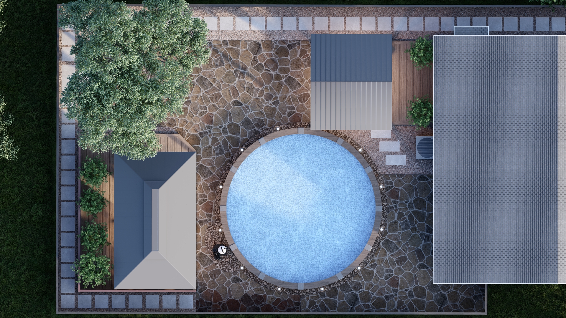 Aerial view of Modern Courtyard Residence showing complete layout