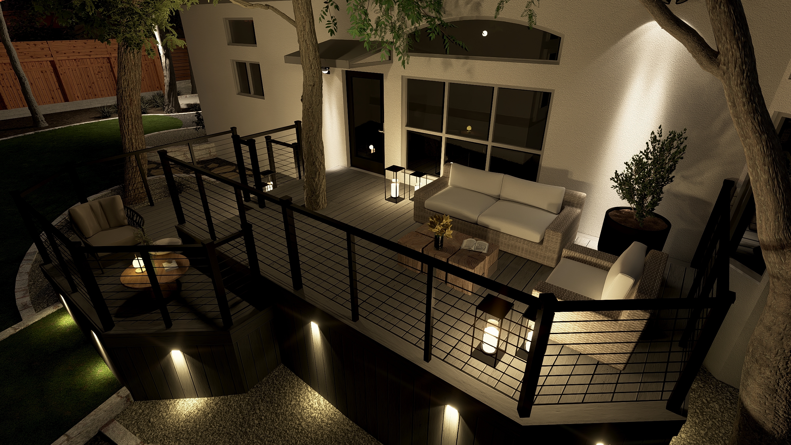 San Antonio residence elevated deck night view