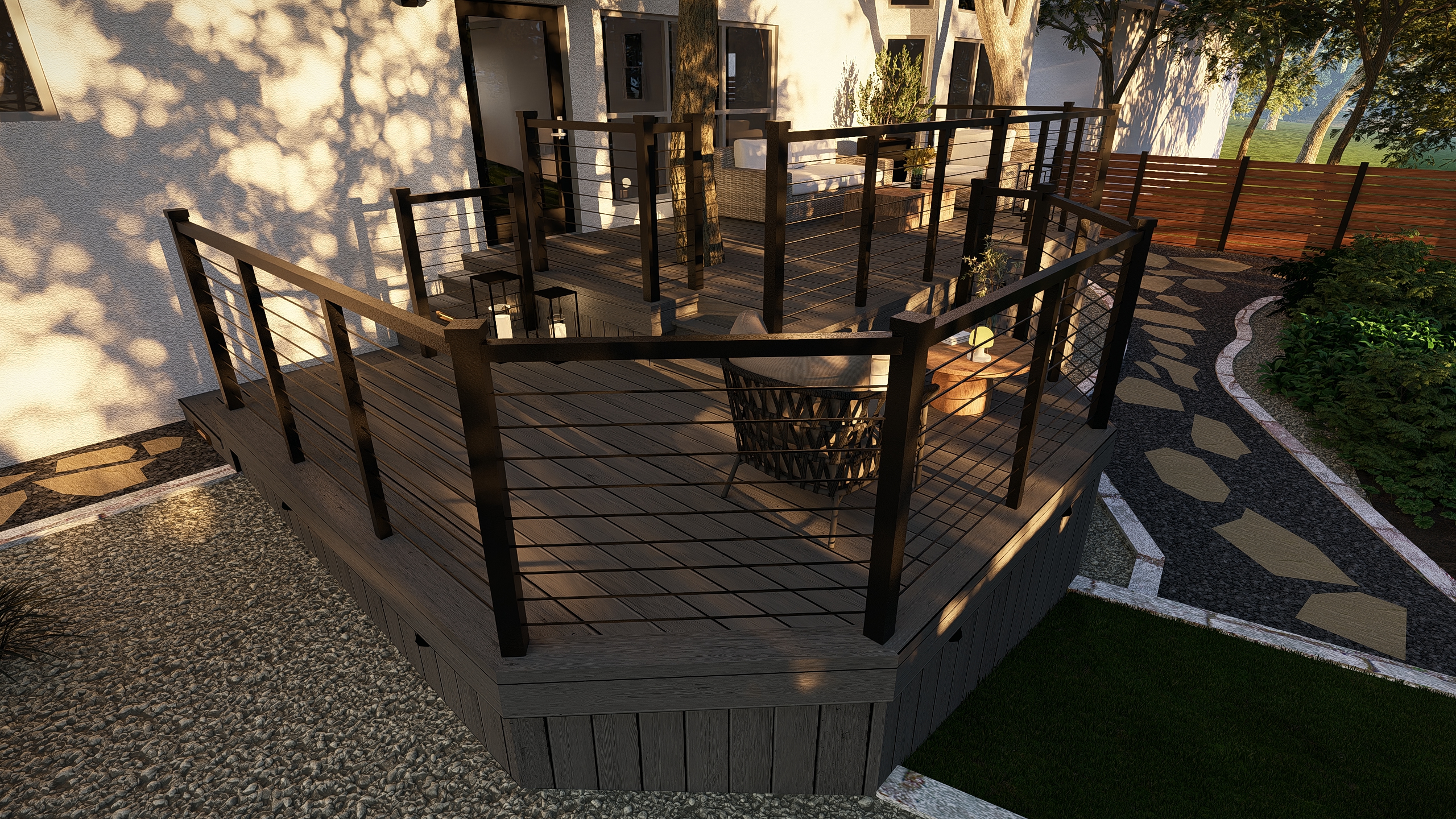 San Antonio residence daytime deck with cable railing