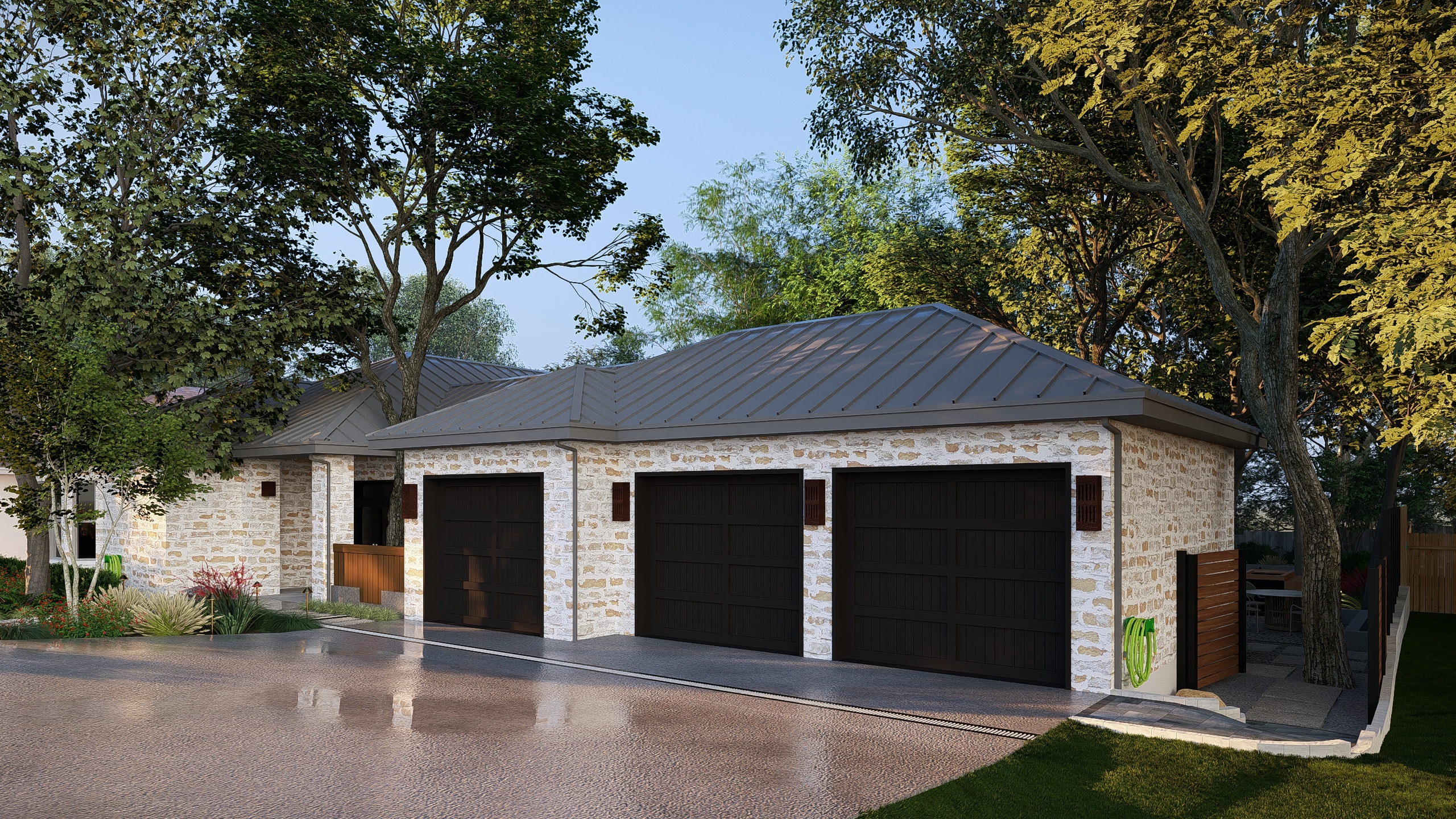 San Antonio residence 3-car garage with stone exterior