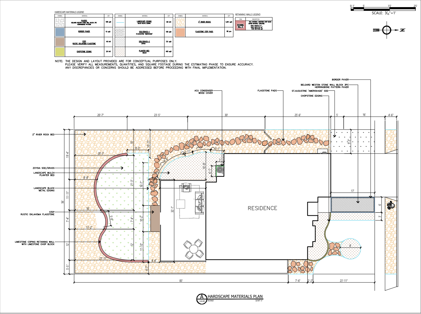 Hardscape Materials Plan with detailed dimensions