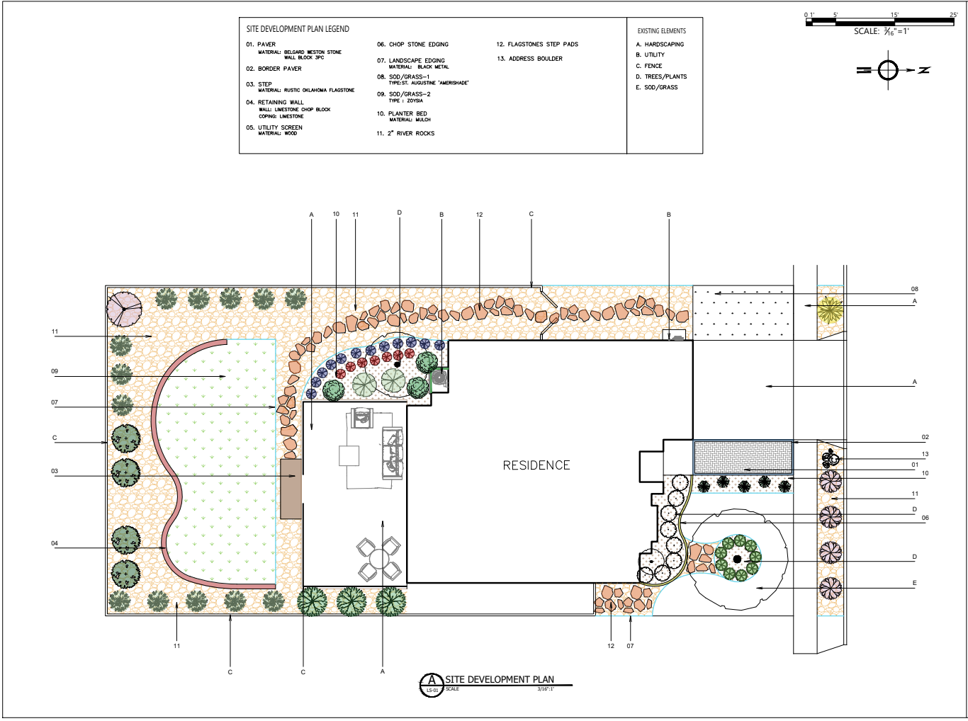 Site Development Plan showing spatial organization and material zones